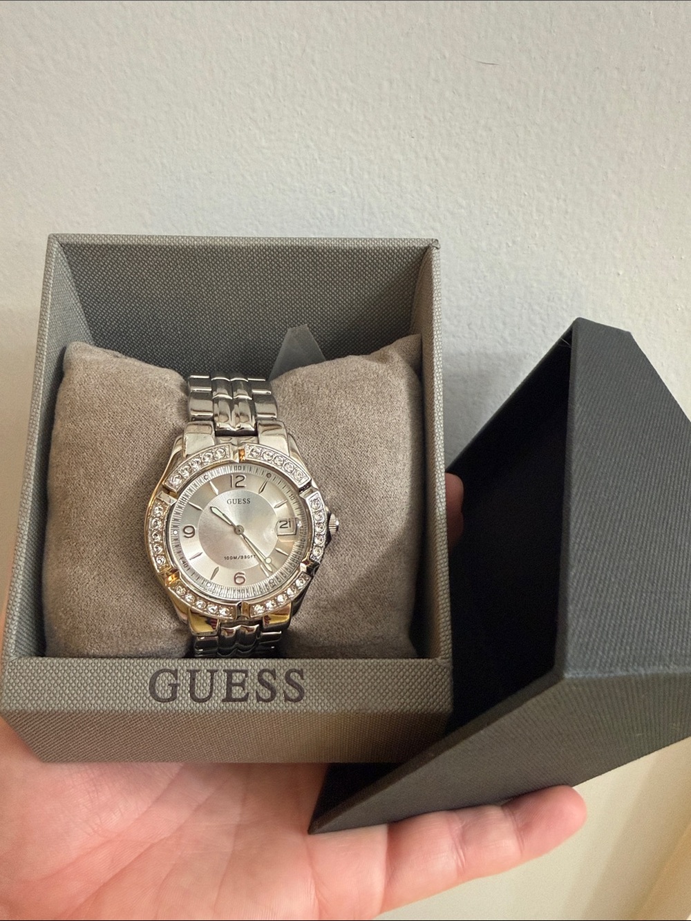 GUESS Silver Crystal Accent Women's Bracelet Watch